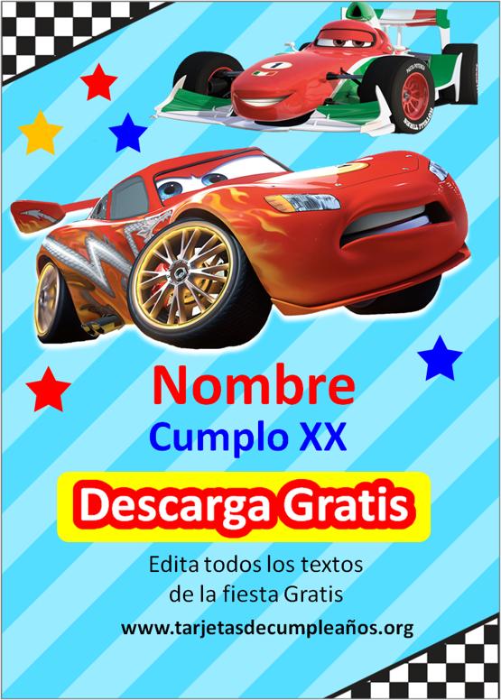 invitaciones de cars editables fondo celeste