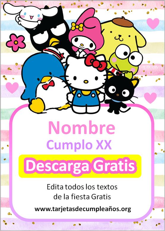 Plantilla de Invitaciones de Hello Kitty y sus amigos gratis