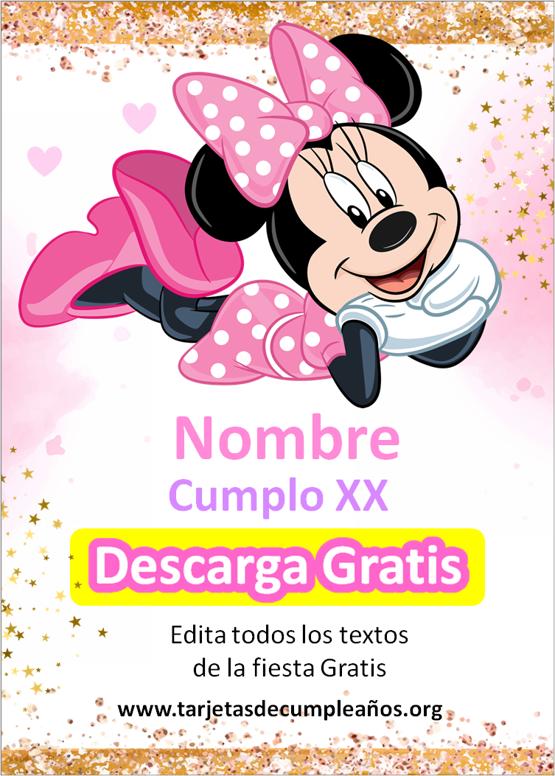 invitaciones de minnie mouse rosa con dorado para editar