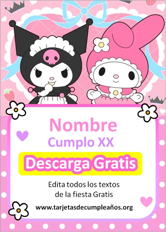 invitaciones de My Melody y Kuromi para imprimir