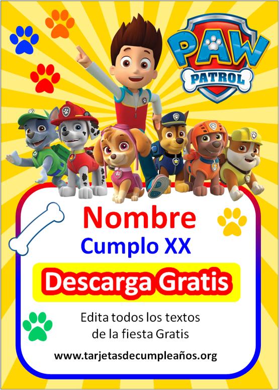 invitaciones de paw patrol editables