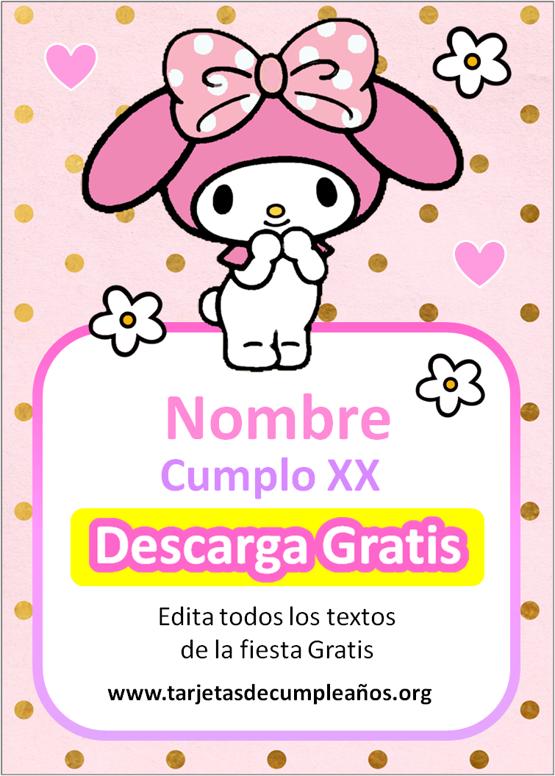 My Melody Invitaciones de Cumpleaños Editables gratis