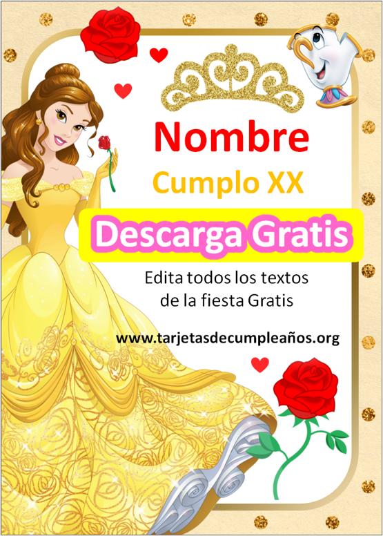 Invitaciones de princesa disney Bella pdf para editar